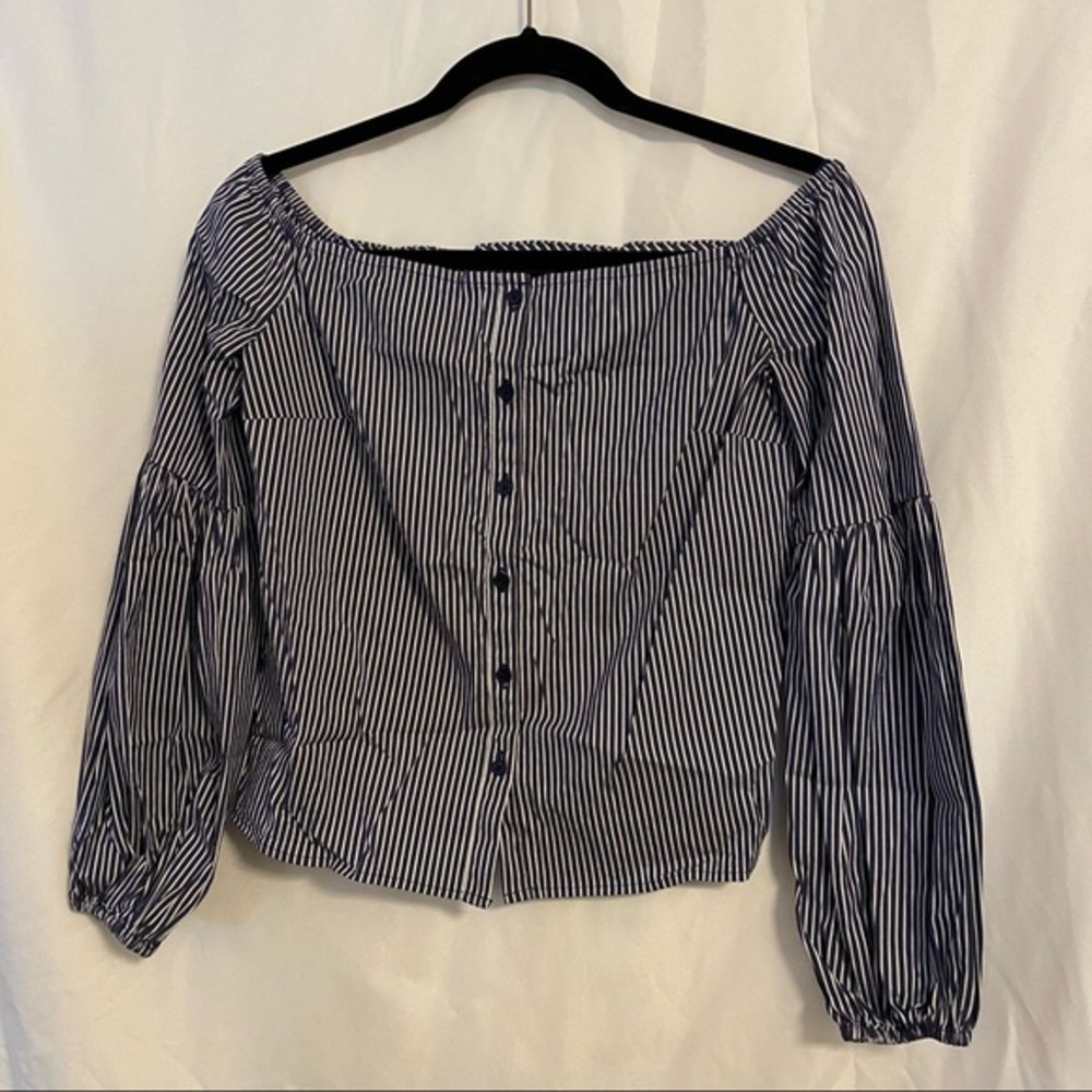 Express navy & white off shoulder blouse